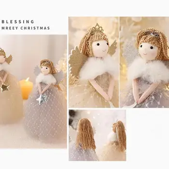 Рождественская кукла-ангел, Подвесные Ангельские подвески для Рождественской елки, Праздничное Благословение, декор, Угловая кукла, Сетчатая игрушка, Милый Кукольный декор Изображение 2
