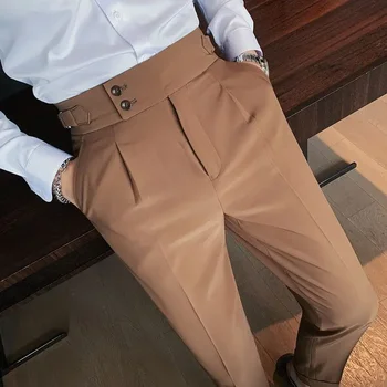 2023 Новые мужские костюмные брюки Slim Fit, деловые, офисные, с высокой талией, классические Корейские повседневные брюки, брюки высшего качества, мужской бренд B82