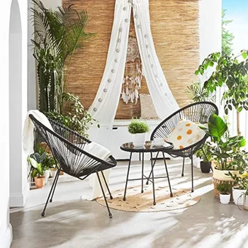 Акапулько для сидения из 3 предметов, Современная мебель для Патио, Стол со стеклянной столешницей и 2 стула Для бесед в помещении и на открытом воздухе Изображение 2