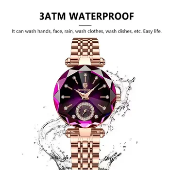 POEDAGAR-женские роскошные элегантные наручные часы, водонепроницаемые часы из нержавеющей стали для дамского платья, Кварцевые часы с бриллиантами Изображение 2