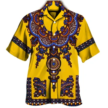 Модные мужские рубашки с коротким / длинным рукавом с африканским принтом, топы с отложным воротником в этническом стиле на пуговицах, одежда для примитивных племенных пар Изображение 2