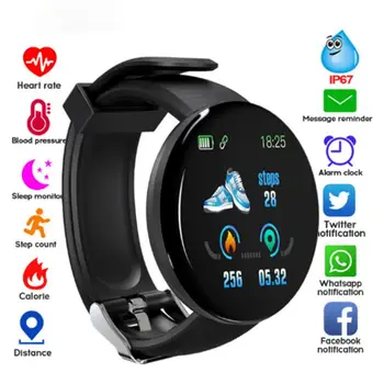 Смарт-спортивные часы D18S, цифровые светодиодные электронные наручные часы, Bluetooth-совместимый пульсометр, фитнес-трекер артериального давления