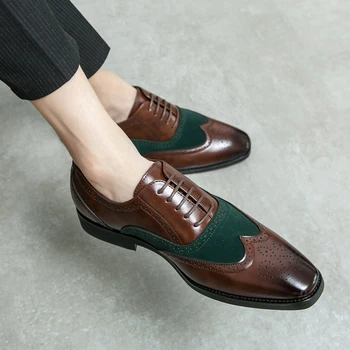Классические высококачественные модные оксфордские туфли с острым носком, мужская обувь на шнуровке, роскошные мокасины с острым носком, повседневная роскошная кожаная обувь Изображение 2