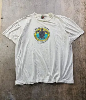 Винтажная белая футболка 90-х Run For The Turtles Marine Laboratory XL из хлопка