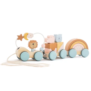 Деревянные игрушки Монтессори, перетаскивание блоков с животными, звезды, Луна, объемный поезд, координация рук, игрушки для укладки, украшения ручной работы, подарки