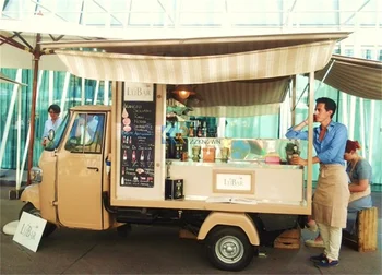 Передвижные барные прицепы Торговый киоск Тележка для кофе Соков Мороженого Тележка для мороженого Трехколесный Мотоцикл Piaggio Ape Электрический Фургон для перевозки еды Изображение 2