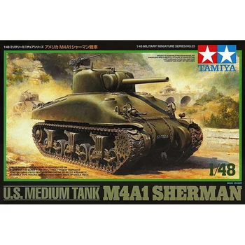 Tamiya 32523 1/48 Средний танк США времен Второй мировой войны M4A1 Sherman Военная игрушка для хобби Пластиковая модель Здания В Сборе Комплект Подарок для Мальчиков и детей