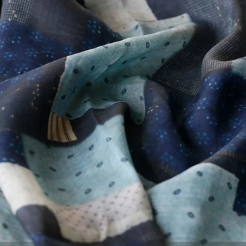 Высококачественная ткань для шитья ramie с синей строчкой и принтом tela High end dress cheongsam