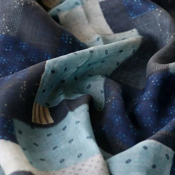 Высококачественная ткань для шитья ramie с синей строчкой и принтом tela High end dress cheongsam Изображение 2