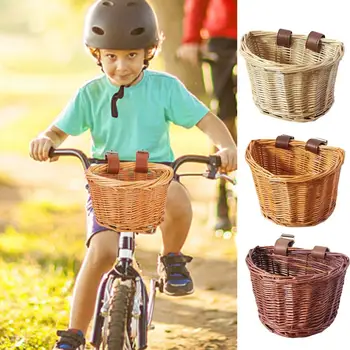 Детская Велосипедная корзина из плетеного ротанга ручной работы, Велосипедная корзина с регулируемыми ремнями, Вместимость, Передняя ручка, Велосипедная корзина для сильных