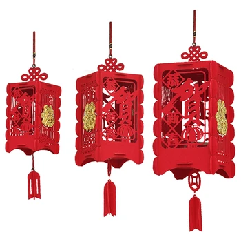 3ШТ Новогодний фонарь Декоративный китайский фонарь из фетра Фу, красный подвесной фонарь