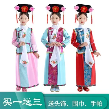 Древние дети Династии Цин, детское платье Ханфу, одежда для китайского Нового года, традиционные костюмы для косплея для девочек, одежда
