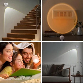 1 ШТ. Светодиодный настенный бра, датчик движения, ABS, 3-цветная настенная лампа Sunset, перезаряжаемые светильники для спальни, настенный светильник Изображение 2