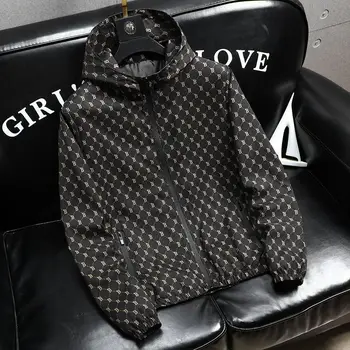 Новая куртка, мужская ветровка, осенний Корейский модный топ, приталенная куртка Изображение 2