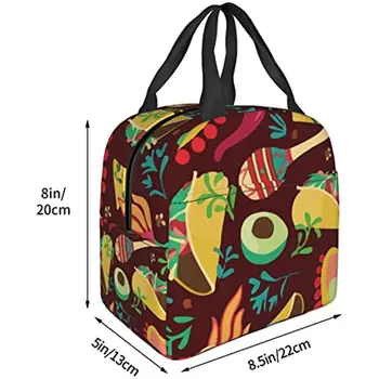 Многоразовая сумка для ланча Mexico Spicy Taco, изолированная сумка для ланча, прочный ланч-бокс-холодильник Изображение 2