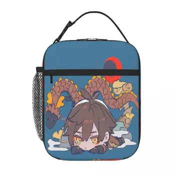 Ланч-боксы Genshin Impact Chibi Dragon Zhongli, сумка для ланча, детская сумка для ланча, школьная сумка для ланча