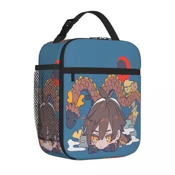 Ланч-боксы Genshin Impact Chibi Dragon Zhongli, сумка для ланча, детская сумка для ланча, школьная сумка для ланча Изображение 2