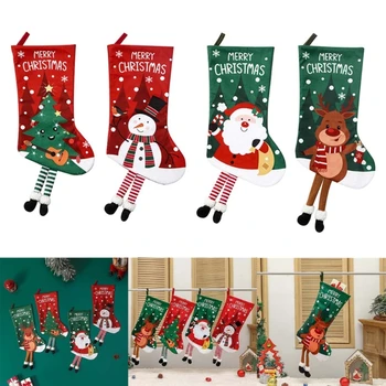 Рождественский чулок Подарочный носок Праздничный мешочек с елочным орнаментом Идеальный выбор для подарков и украшения Изображение 2