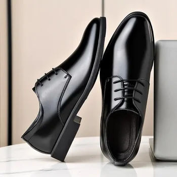 Мужская обувь для мальчиков; осенняя деловая официальная одежда; Мужские повседневные кожаные туфли черного цвета высокого класса в британском стиле для свадьбы жениха; Изображение 2