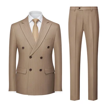 M-5XL-Новая высококачественная мужская одежда в полоску (костюм + жилет + брюки) Классический однотонный модный костюм-тройка с двойным разрезом