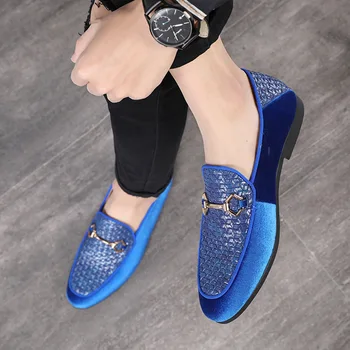 2023 Высококачественные Синие Лоферы без застежки, Мужские Мягкие Кожаные Мокасины На плоской подошве, Прогулочная Мужская обувь, Повседневная обувь из Нубука Изображение 2