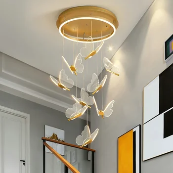Золотые светодиодные фонари-бабочки для дома, внутренняя лестница, подвесные светильники, Гостиная, кухонный остров, Стена спальни 