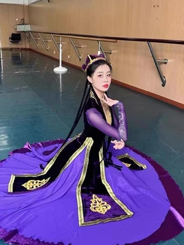 Уйгурское танцевальное представление Студентки-испытательницы по искусству Национальный танцевальный костюм для взрослых Изображение 2