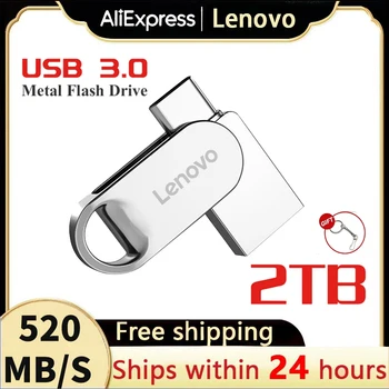 Lenovo USB Флэш-Накопитель 2 ТБ OTG Металлический USB 3,0 Флеш-Накопитель 1 ТБ Type C Высокоскоростной Флешки Мини Флэш-Накопитель USB Memoria Для Портативных ПК