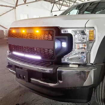 аксессуары для грузовиков 2021 raptor передняя решетка радиатора автомобиля с желтой светодиодной подсветкой для FORD F250/F350/F450 Изображение 2