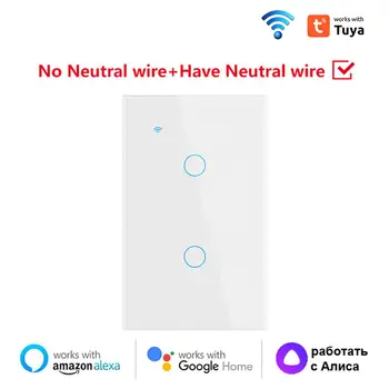 1 шт. Умный выключатель света Tuya WiFi US Нейтральный провод/Не требуется нейтральный провод 120 Тип настенного сенсорного выключателя Работа с Alexa, Изображение 2