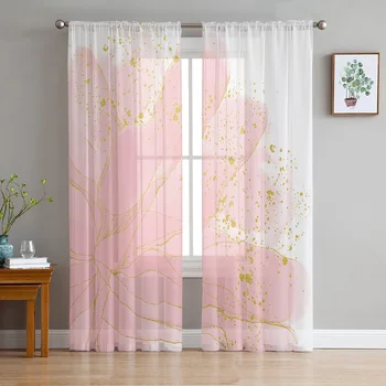 Градиентные акварельные цветочные Розовые вуалевые шторы для окна спальни Тюлевая занавеска для гостиной Прозрачные жалюзи Шторы