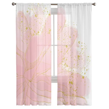 Градиентные акварельные цветочные Розовые вуалевые шторы для окна спальни Тюлевая занавеска для гостиной Прозрачные жалюзи Шторы Изображение 2