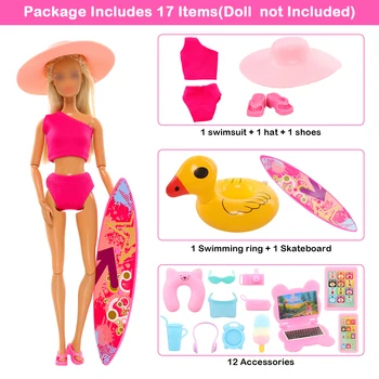 Кукла Barwa 30 см, купальный костюм, скейтборд, кольцо для сиденья 