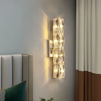 Роскошный современный настенный светильник из хрусталя, кабинет, гостиная, фоновая стена, освещение виллы, высококачественная прикроватная длинная настенная лампа