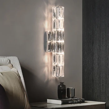 Роскошный современный настенный светильник из хрусталя, кабинет, гостиная, фоновая стена, освещение виллы, высококачественная прикроватная длинная настенная лампа Изображение 2