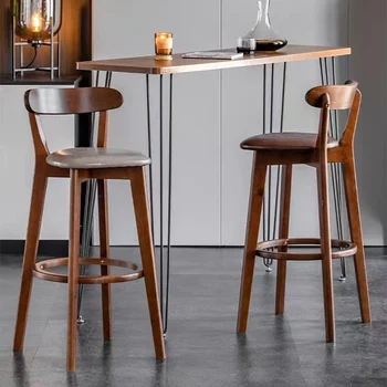 Стойка из массива дерева Скандинавские барные стулья Современный ресторан Кухонные барные стулья из искусственной кожи Эргономичные столы для барной мебели BL50BY