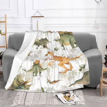 Повседневное одеяло для дивана с принтом динозавра, Теплое Декоративное Плюшевое Повседневное одеяло, Удобный Пушистый Плюшевый Легкий Повседневный Пустой диван Изображение 2