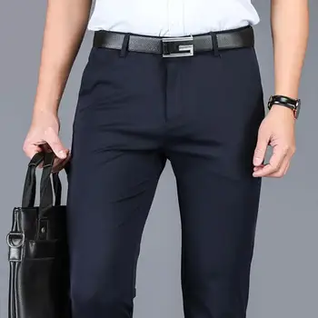 Весенне-летние трикотажные мужские брюки, деловые повседневные прямые повседневные брюки высокой эластичности, Тонкие Корейские Дикие Длинные брюки для мужчин