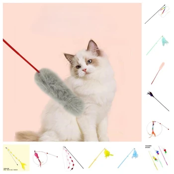Игрушки для кошек Милый Забавный красочный стержень-дразнилка Пластиковые Игрушки для кошек Интерактивная палочка-дразнилка для кошек Принадлежности для кошек