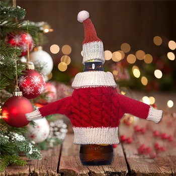 Новое Европейское Рождественское украшение Крышка для винной бутылки Креативное вязание Красная одежда для шампанского Оформление праздника в ресторане
