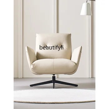 Одноместный кожаный диван Nordic Modern с вращающейся функцией Кресло для отдыха Итальянский свет Роскошная гостиная Домашний одноместный диван-кресло