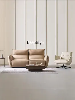 Одноместный кожаный диван Nordic Modern с вращающейся функцией Кресло для отдыха Итальянский свет Роскошная гостиная Домашний одноместный диван-кресло Изображение 2