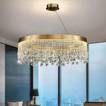 Круглая светодиодная хрустальная люстра золотая гостиная спальня люстра светильник домашнего декора роскошная столовая подвеска cristal lamp