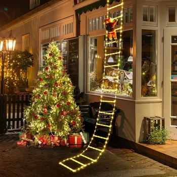 Светодиодные струны Санта-Клауса, взбирающиеся по лестнице, Рождественская Настенная Подвеска, Рождественская Елка, Украшения для вечеринок, декор для двора на открытом воздухе