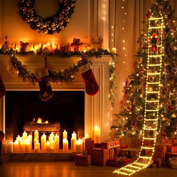 Светодиодные струны Санта-Клауса, взбирающиеся по лестнице, Рождественская Настенная Подвеска, Рождественская Елка, Украшения для вечеринок, декор для двора на открытом воздухе Изображение 2