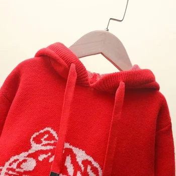 Красные вязаные толстовки, Красные свитера, Зимняя одежда для девочек, Пуловеры с мультяшным подарком на Новый Год, Детская одежда, Топы, трикотаж Изображение 2