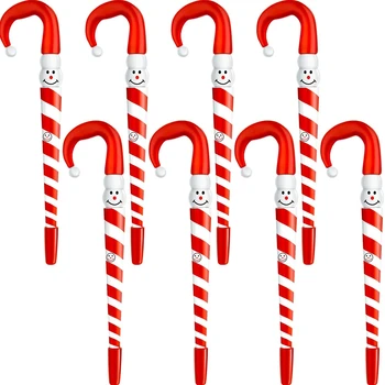 8 штук ручек в форме леденцовой трости Ручки в виде рождественского снеговика Шариковые ручки для рождественских подарков для мальчиков девочек Детские канцелярские принадлежности