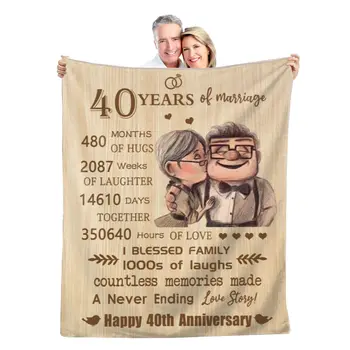 Одеяло на 40-ю годовщину Подарки на 40-ю свадьбу Пледы Золотые 40 лет брака для родителей пары Одеяло Диван Диван