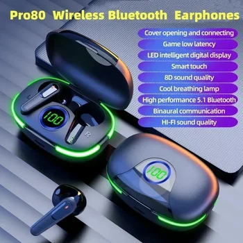 Pro80 TWS Беспроводные наушники Bluetooth 5.1 Шумоподавление Сенсорное управление Музыкой Водонепроницаемые наушники Питание Светодиодный дисплей с микрофоном
