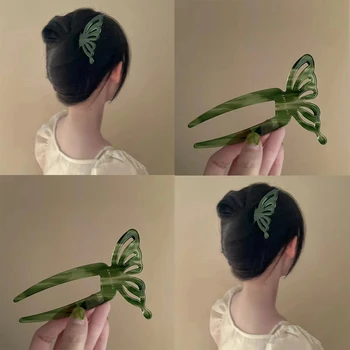 Новые изысканные палочки для волос с бабочкой в стиле Зеленого Кофе, элегантные Ацетатные U-образные женские Заколки, Заколка для волос, Аксессуары для укладки волос Изображение 2